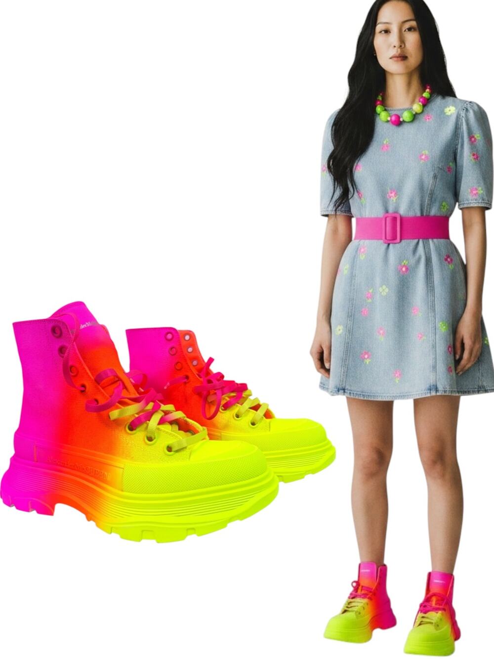 Alexander Mcqueen Tread Slick Neon Ombre Canvas Boots Multicolor Size 38.5